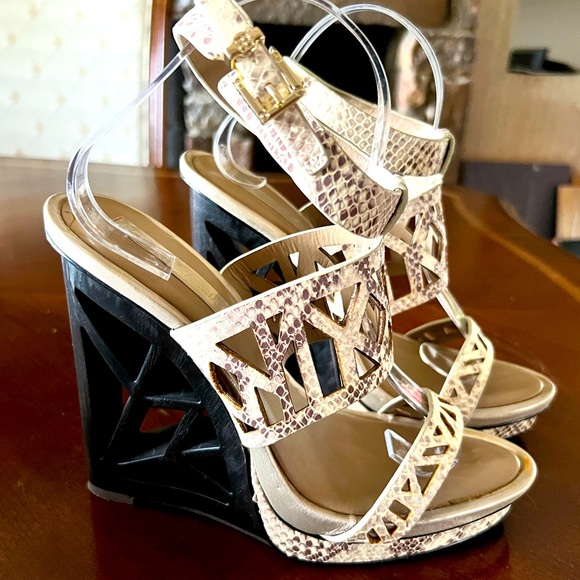 BCBGMaxAzria Shoes - BCBGMaxAzria Sato python wedge sandals 8.5 EUC without box